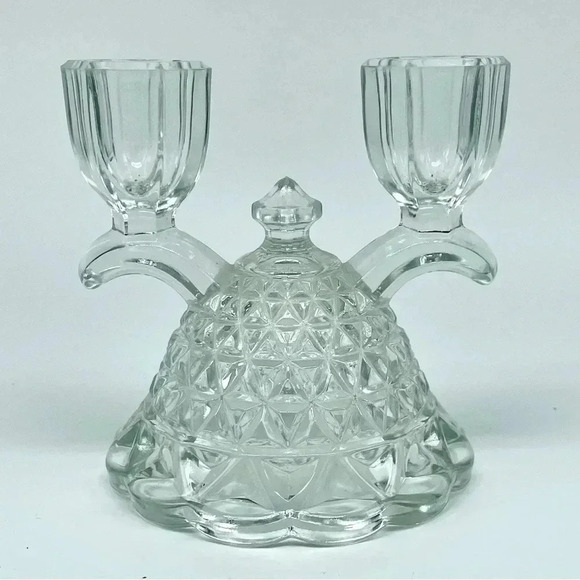 IMPERIAL - OHIO Glass Katy Lace Edge Clear Double Candle Stick Holder 4½” Tall - Picture 1 of 5